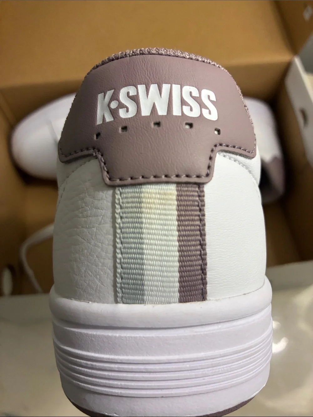 K-Swiss Base Court White Sneakers with Lavender Accents